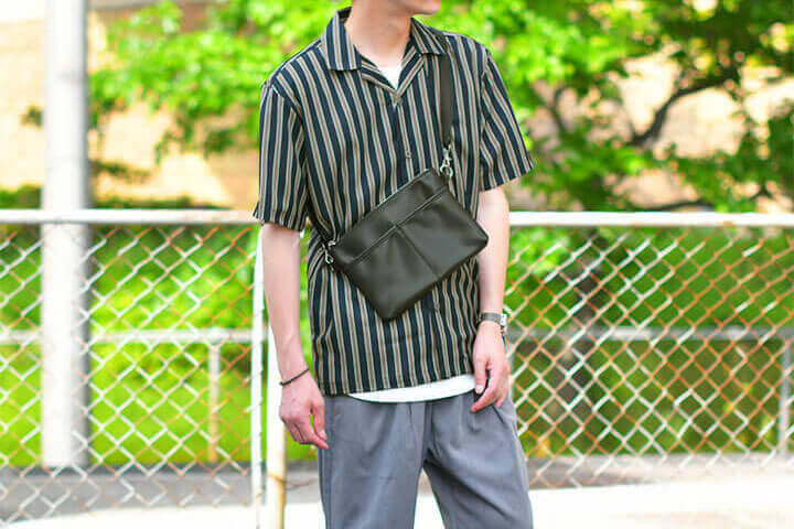 ネイビーストライプ開襟シャツ