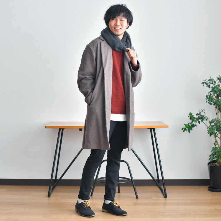 スヌード×チェスターコート