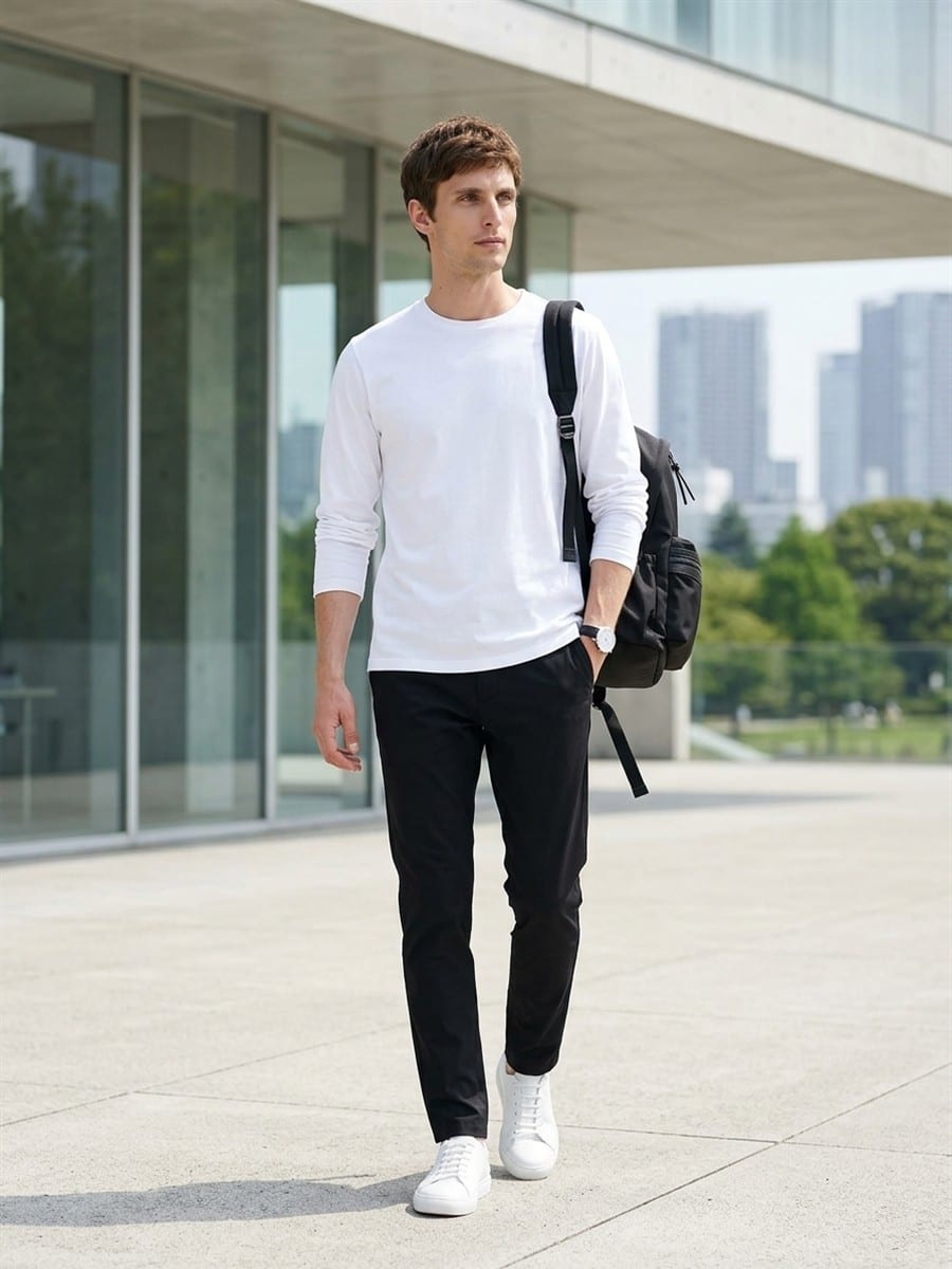 ブラックのパンツを軸に、色数を抑えて