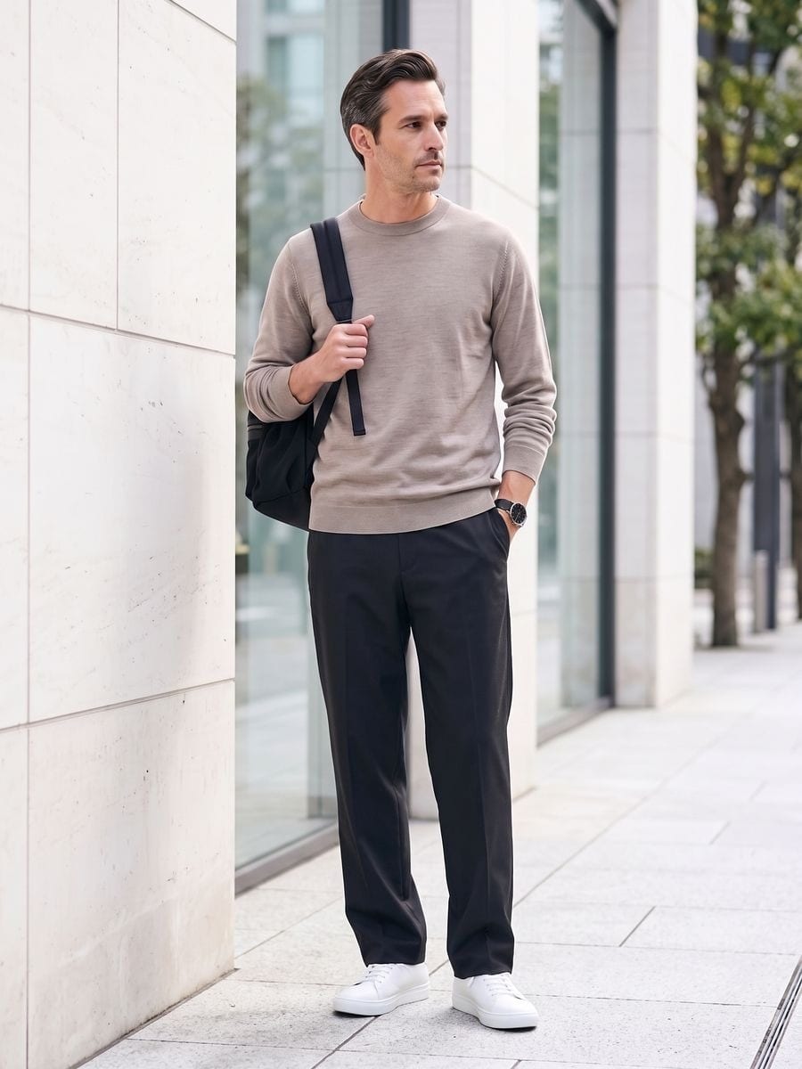 ブラックのパンツを軸に、色数を抑えて