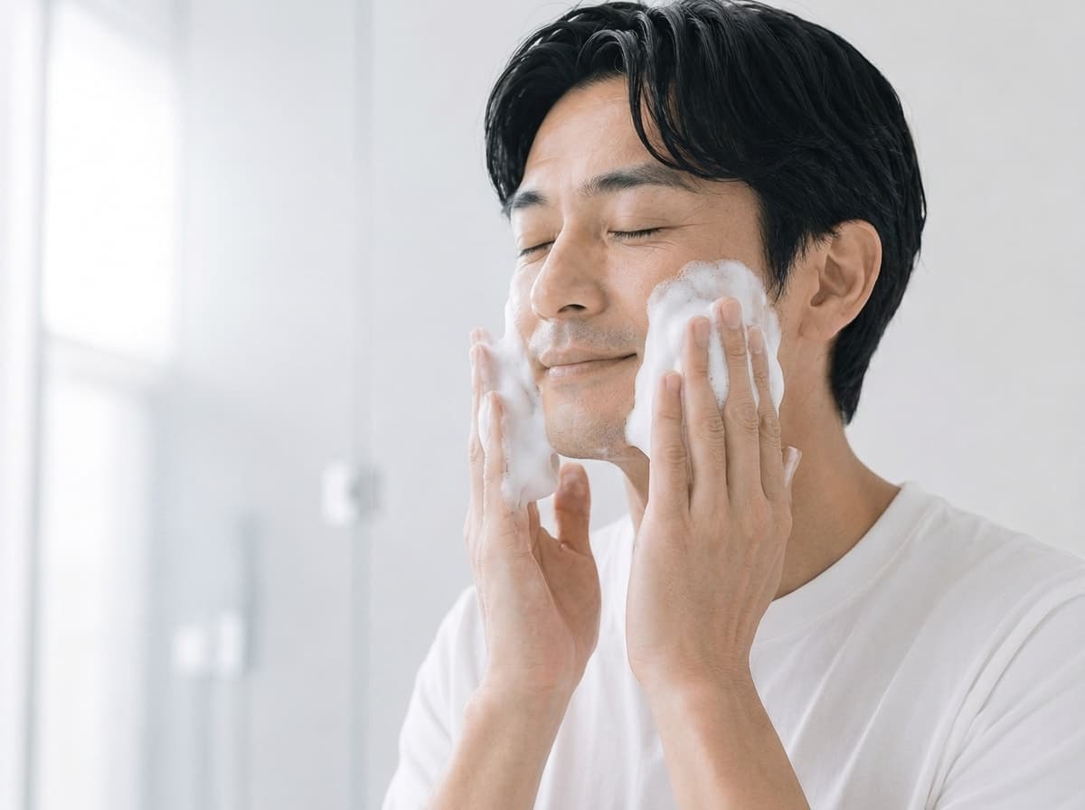 濃密な泡が指と肌の間でクッションになる様子