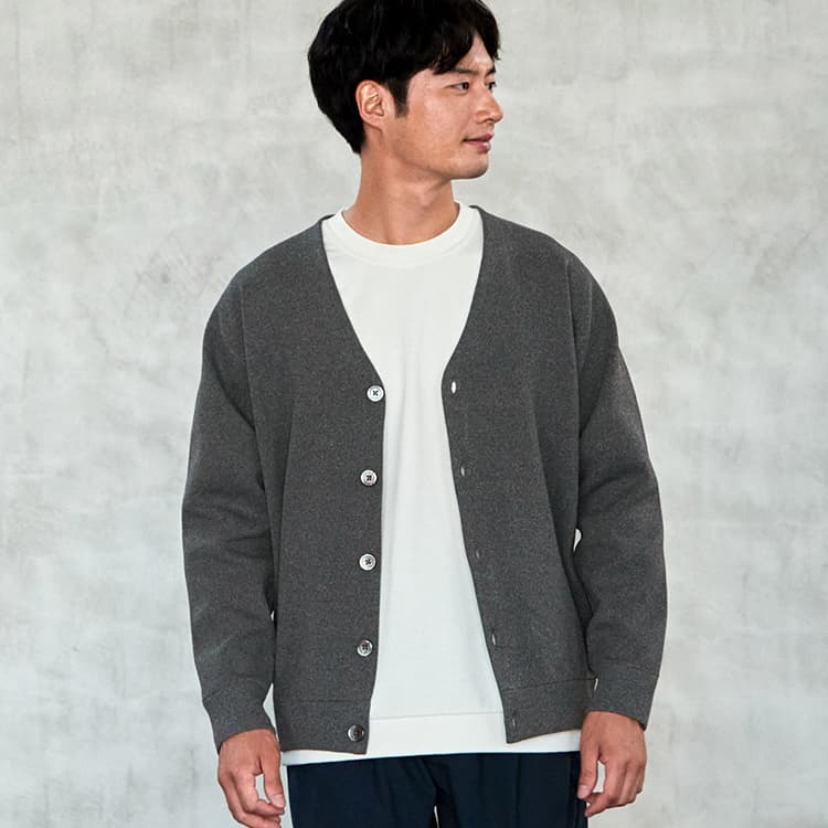 テックリブニットカーディガン