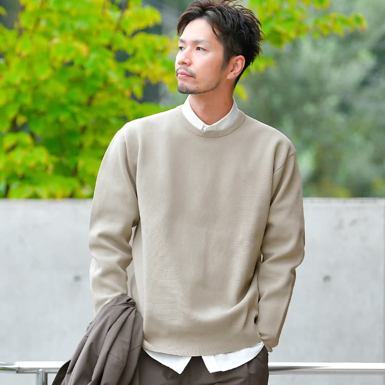 【OUTLET/返品交換不可】テックリブ 長袖クルーネックニットセーター