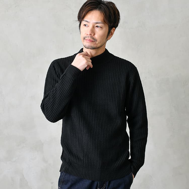 【OUTLET/返品交換不可】片畦モックネックニット セーター