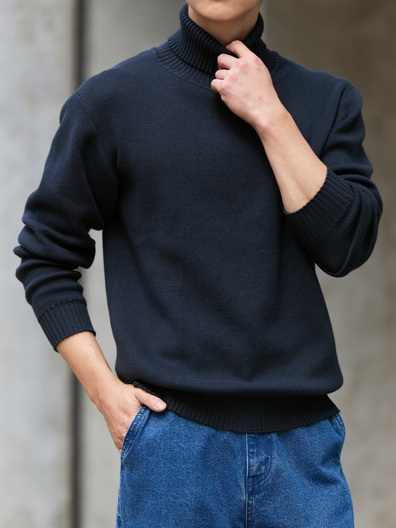 コットンカシミヤタートルネックニット