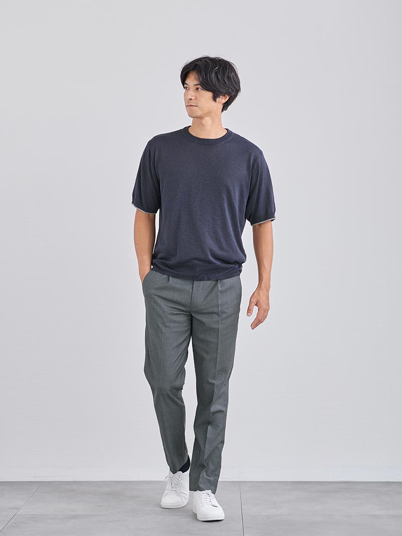 リネンライクニットTシャツ（ネイビー）のコーディネート