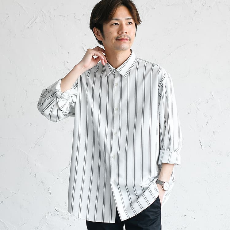 防しわストレッチ ストライプ柄シャツ