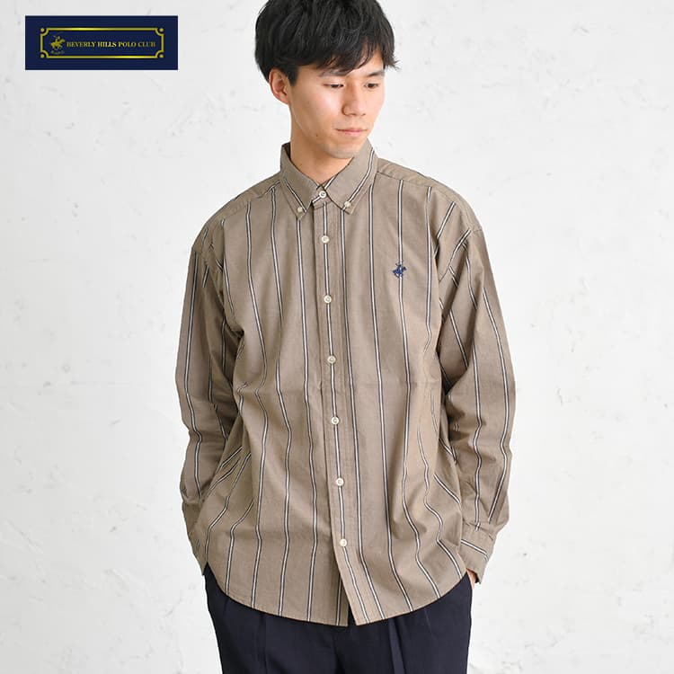ルーズシルエット ストライプ柄 ボタンダウンシャツ BEVERLY HILLS POLO CLUB(R)