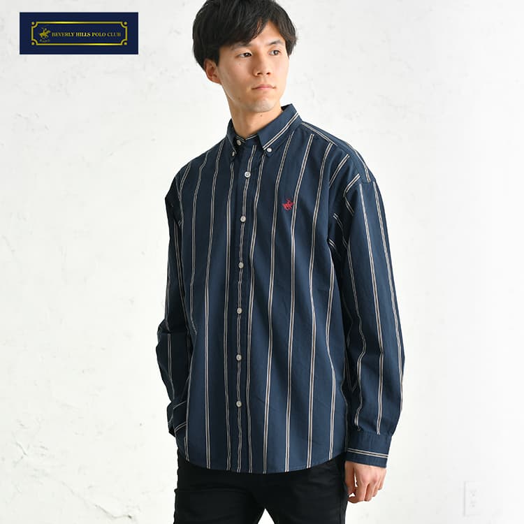 ルーズシルエット ストライプ柄 ボタンダウンシャツ BEVERLY HILLS POLO CLUB(R)
