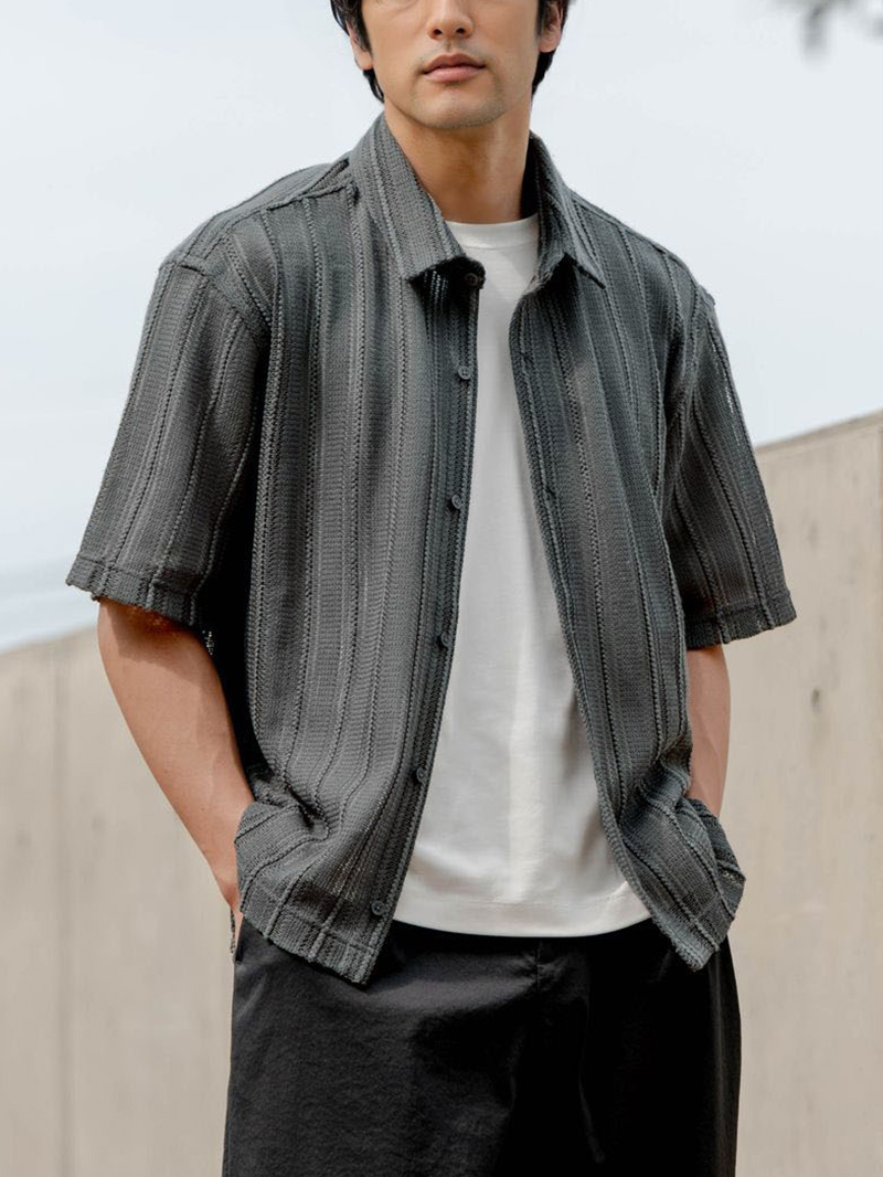 シアーニット 半袖シャツカーディガンサムネイル（チャコール）