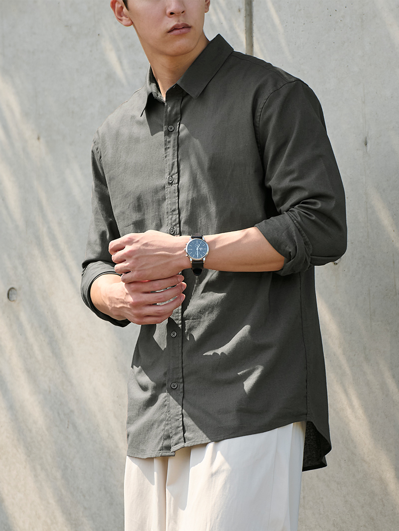 サマーコットンリネンシャツサムネイル（チャコール）
