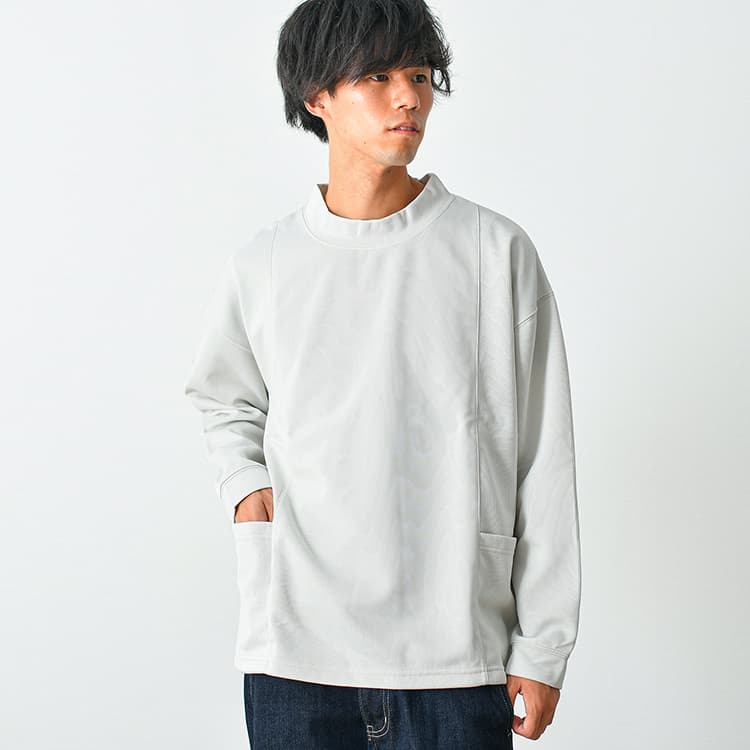 【SALE】裏起毛 デザイン長袖モックネックTシャツ