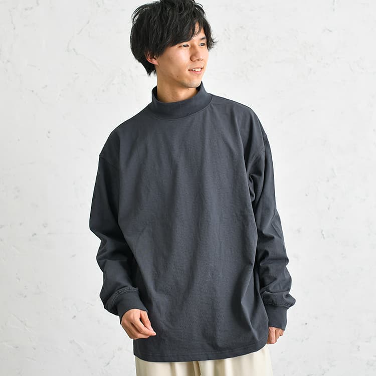 抗菌防臭 ヘビーウェイト モックネック長袖Tシャツ