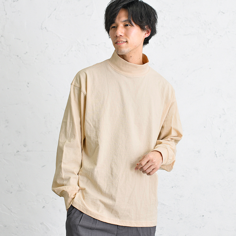 抗菌防臭 ヘビーウェイト モックネック長袖Tシャツ