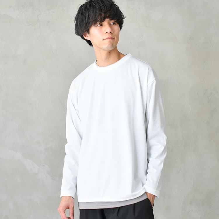 フェイクレイヤード ロング丈長袖Tシャツ