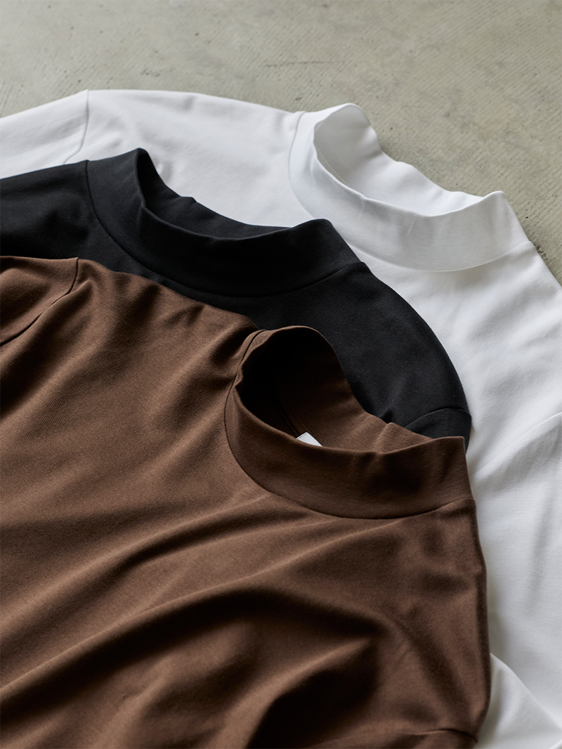 ハイゲージ長袖カットソーサムネイル／カラー：モックネック全色平置き