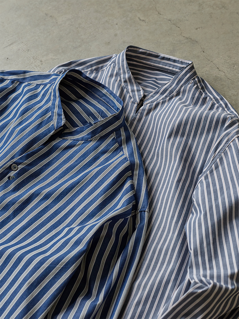 スキッパーストライプシャツサムネイル／カラー：全色平置き