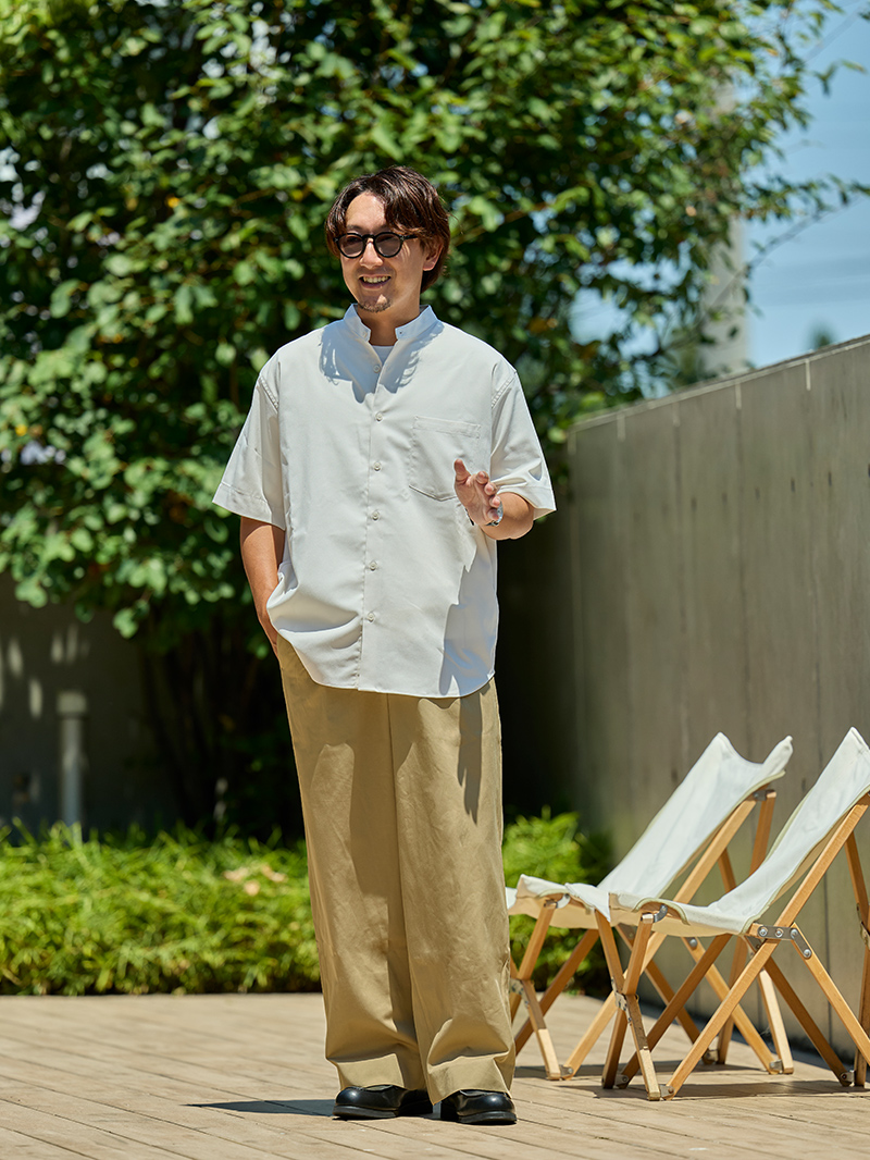 バンドカラーシャツを使ったコーディネート