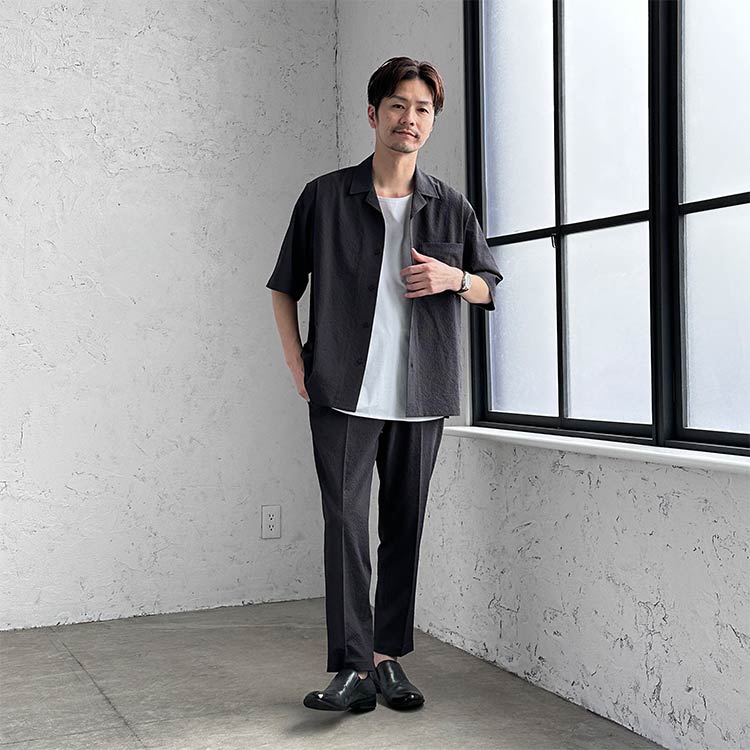 開襟シャツを使用したメンズコーデ