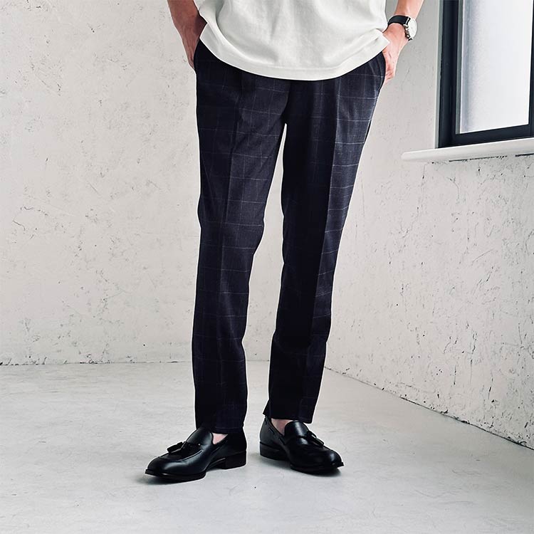 大人のチェック柄ストレッチパンツ