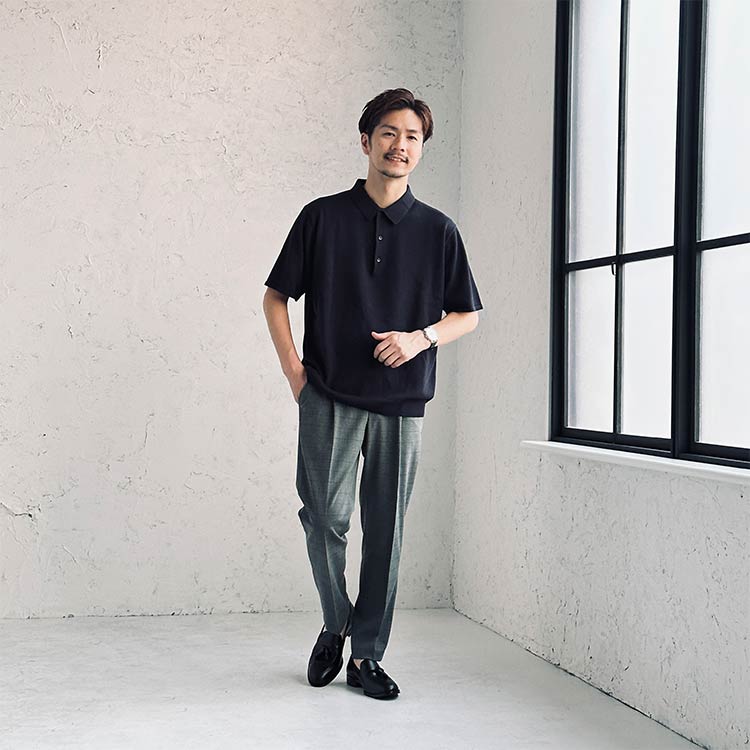 年相応！ポロシャツ×チェックパンツのコーデ