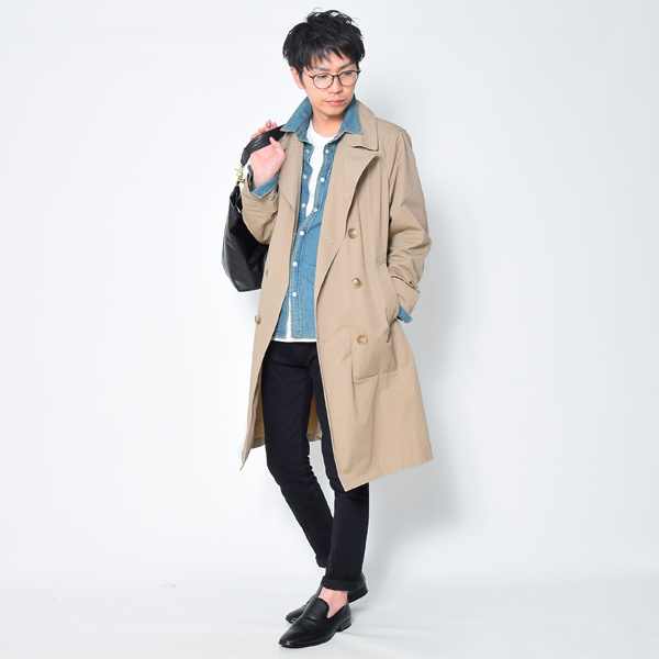 アウターを合わせたデニムシャツメンズコーデ