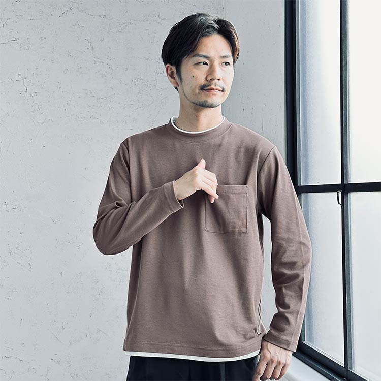 大人ミラノリブ長袖Tシャツ フェイクレイヤード