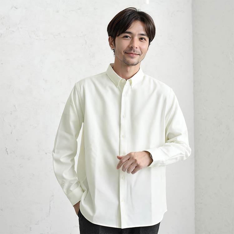 大人の無地ネルシャツ 防しわレギュラーカラー