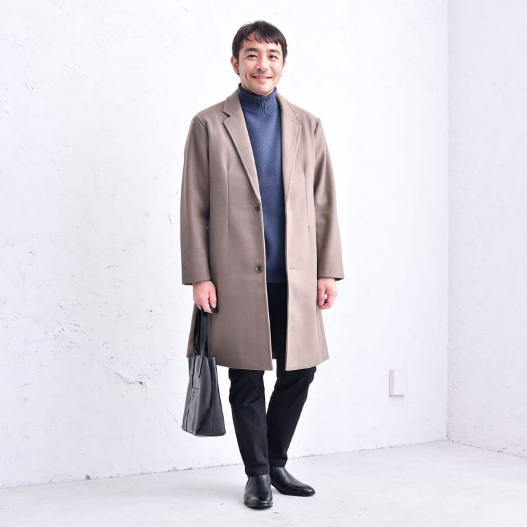 ベージュ×ブルーが新鮮な、冬の爽やか防寒コーデ。