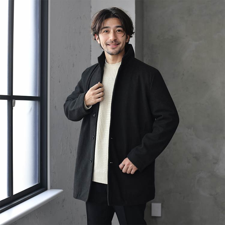 イタリアンカラーミディアム丈コート