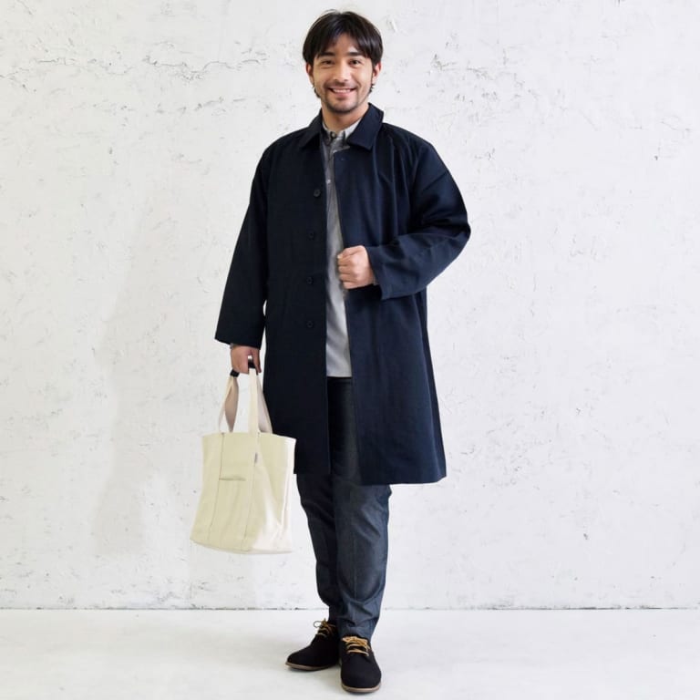 【がっちり体型にオススメ】 ネイビーコートでスマートな印象を