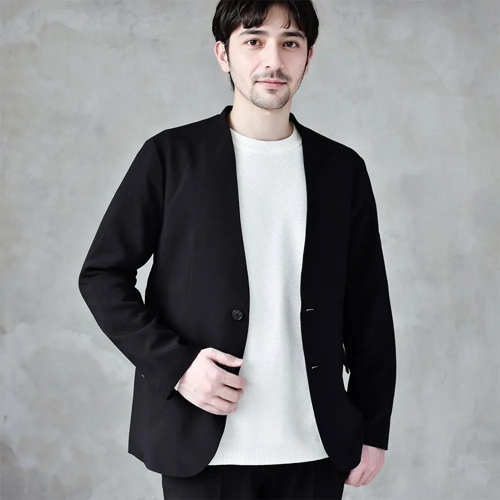春夏 薄手 ノーカラージャケット 一つボタン ブラック フォーマル L 春