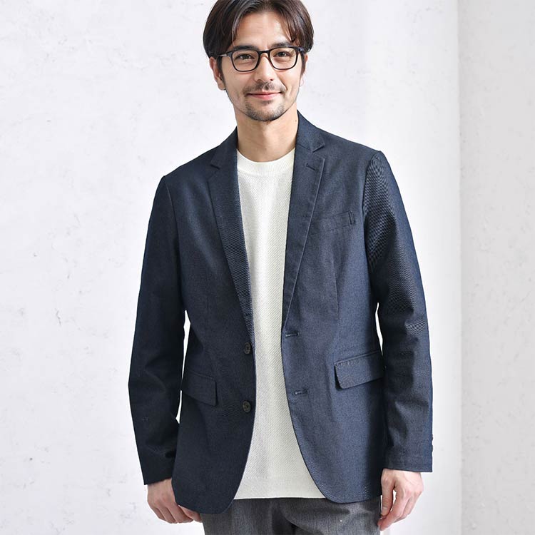 大人のデニムテーラードジャケット