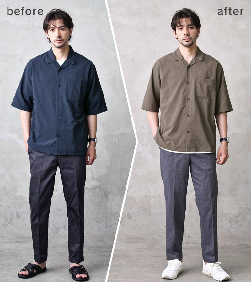 tシャツを重ね着したメンズコーデ