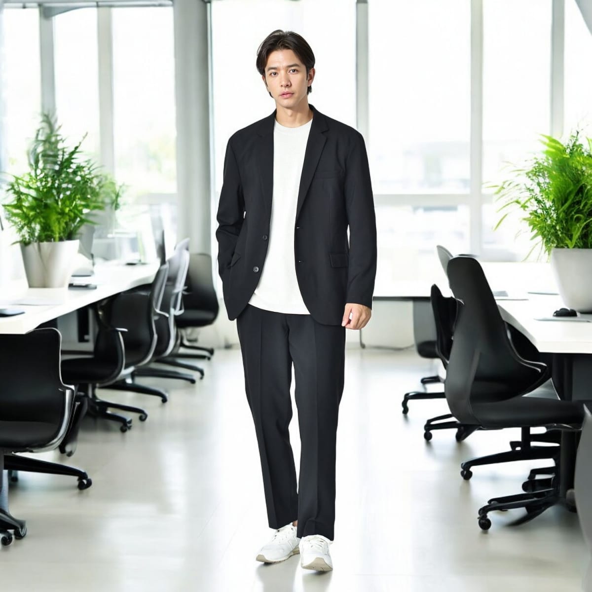 20代向けなメンズ黒セットアップコーデ