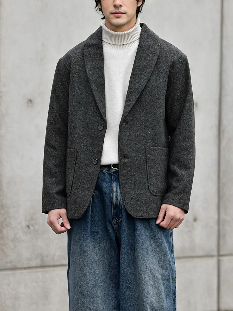 新品■ウール混/薄灰テーラージャケット秋冬コートwool混 重厚▲52B/185(2XL程度)▼ ピンの飾り紳士ブレザー　カジュアルPX61 軽くて快適！ウール混 ストレッチテーラードジャケット（テーラード