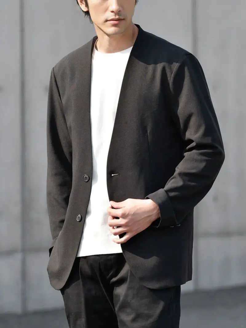 AOKI 麻調グレーノーカラージャケット ワイドパンツ 上下セット 11号13