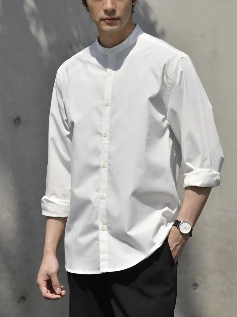 バンドカラーシャツのメンズ人気コーデ！おしゃれな着こなし方と