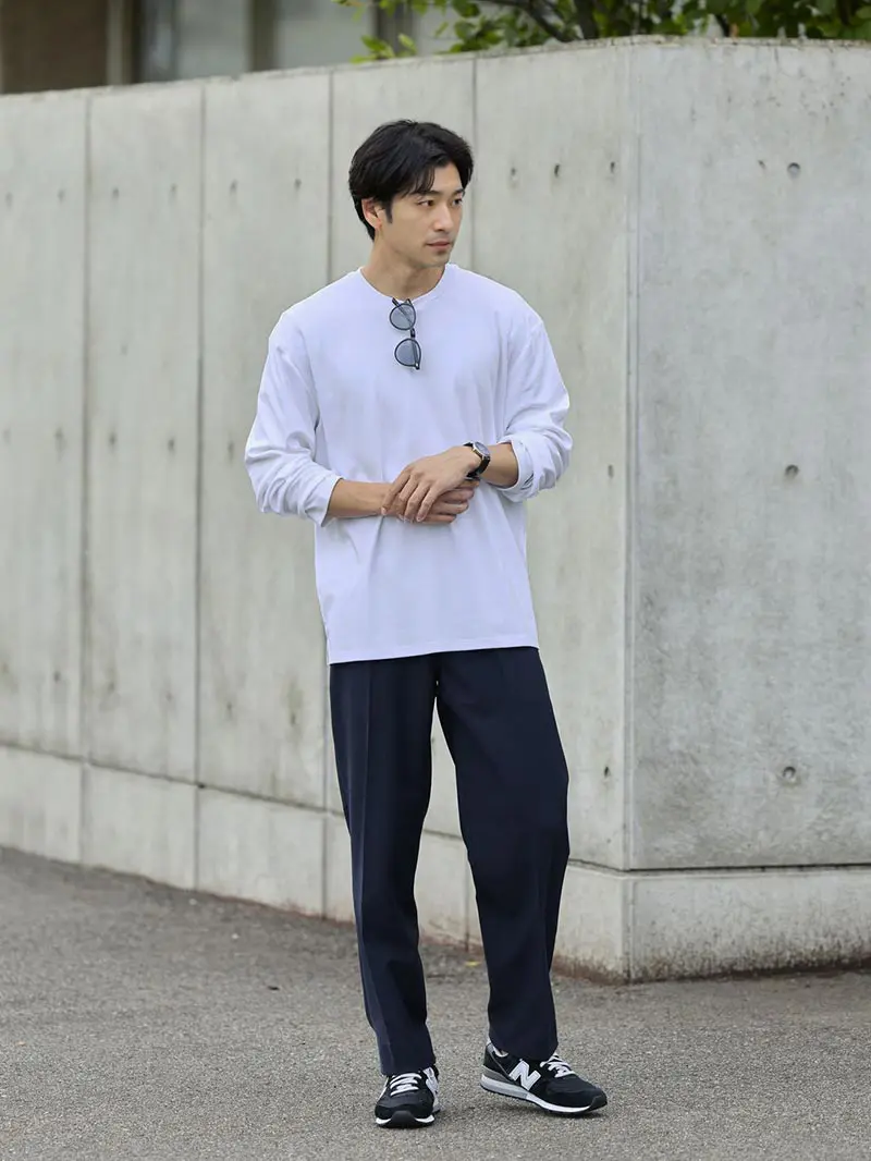 長袖 カットソー ロンＴ 白 グレー 2着セット グレージャケット×白厚手長袖Tシャツ 50代メンズ2点トップスコーデセット biz