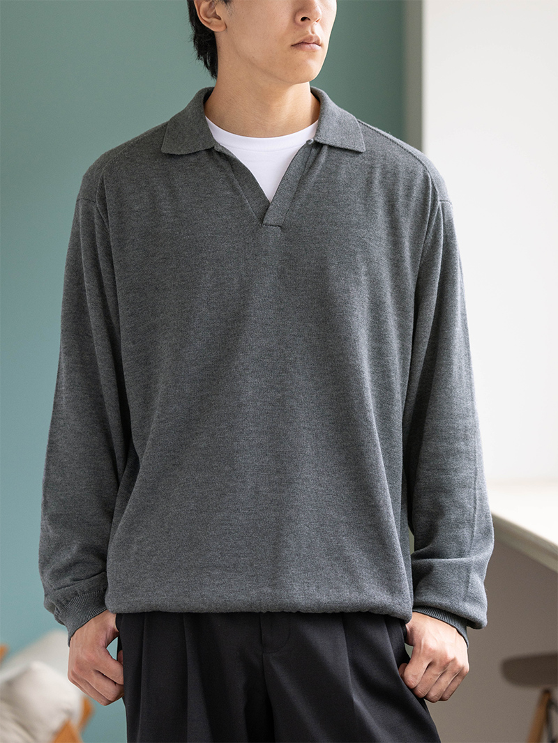 スキッパー長袖ポロシャツ