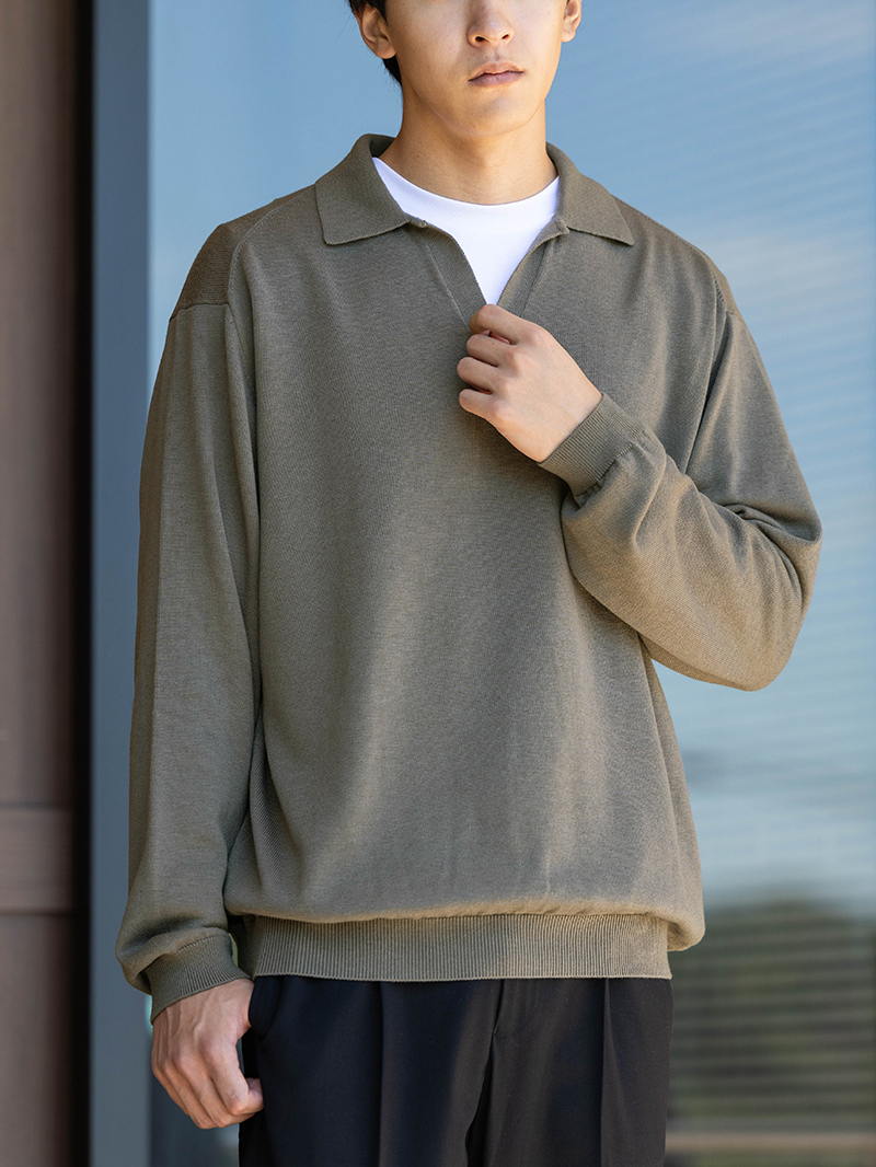 スキッパー長袖ポロシャツ