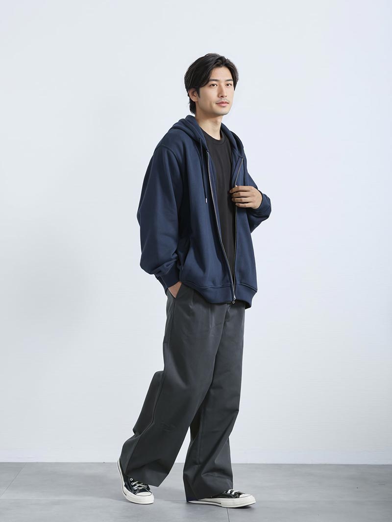 AUEN ブラック、ネイビー　スラックス S　セット L.O.X】【大きいサイズ】【秋冬】ウールブレンド 1タックパンツ