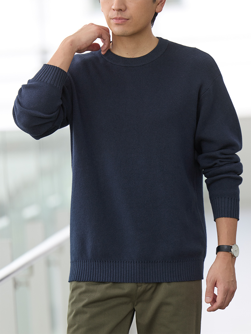 コットンカシミヤ クルーネックニット