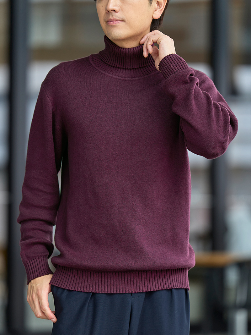 コットンカシミヤ タートルネックニット