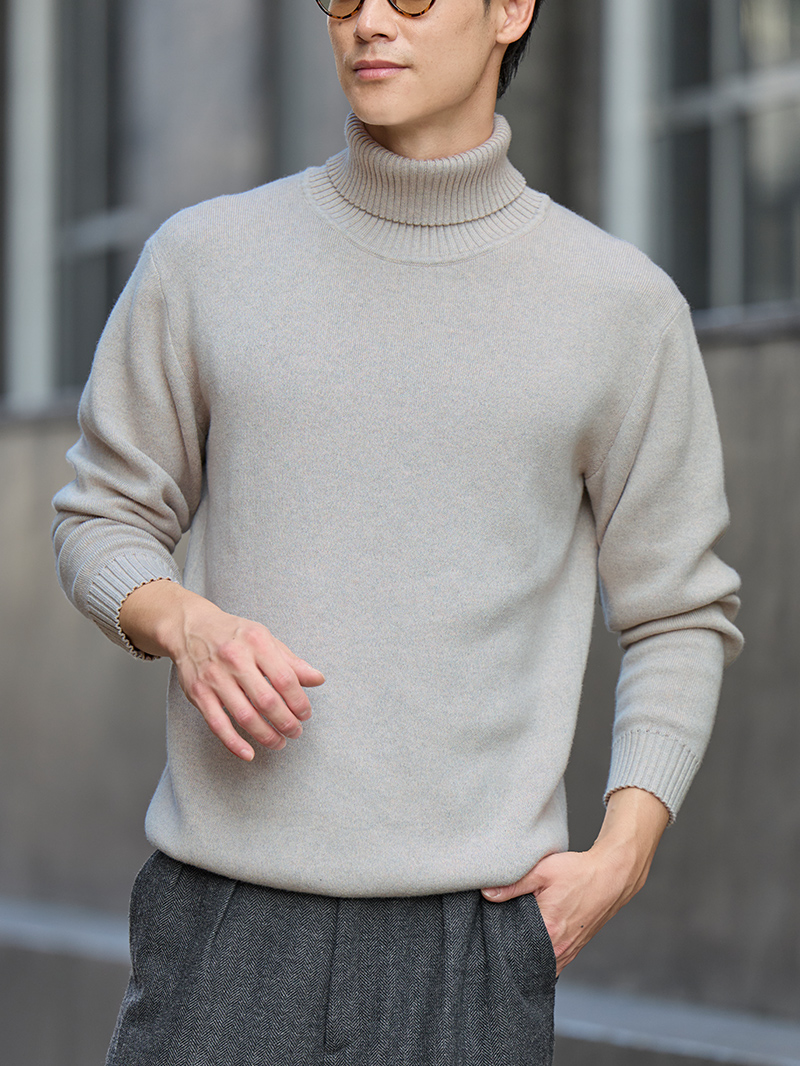 コットンカシミヤ タートルネックニット