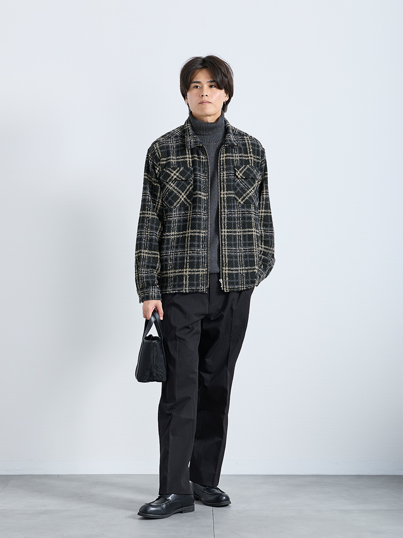 ツイードチェックジャケットコーデ