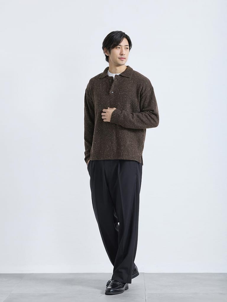 トラッドに着こなすニットポロコーデ
