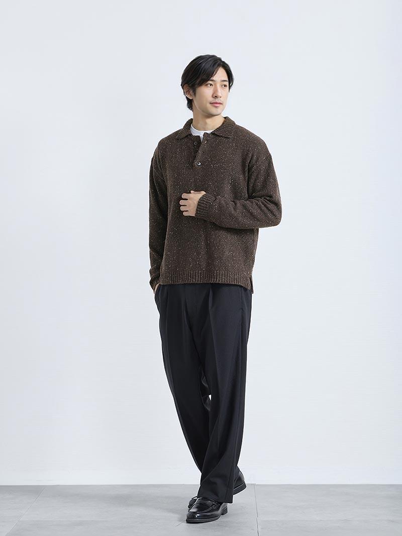 トラッドに着こなすニットポロコーデ
