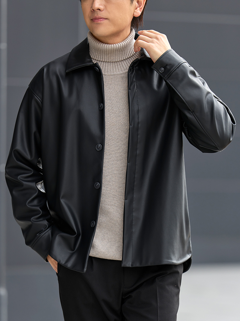 カウレザーシャツジャケット