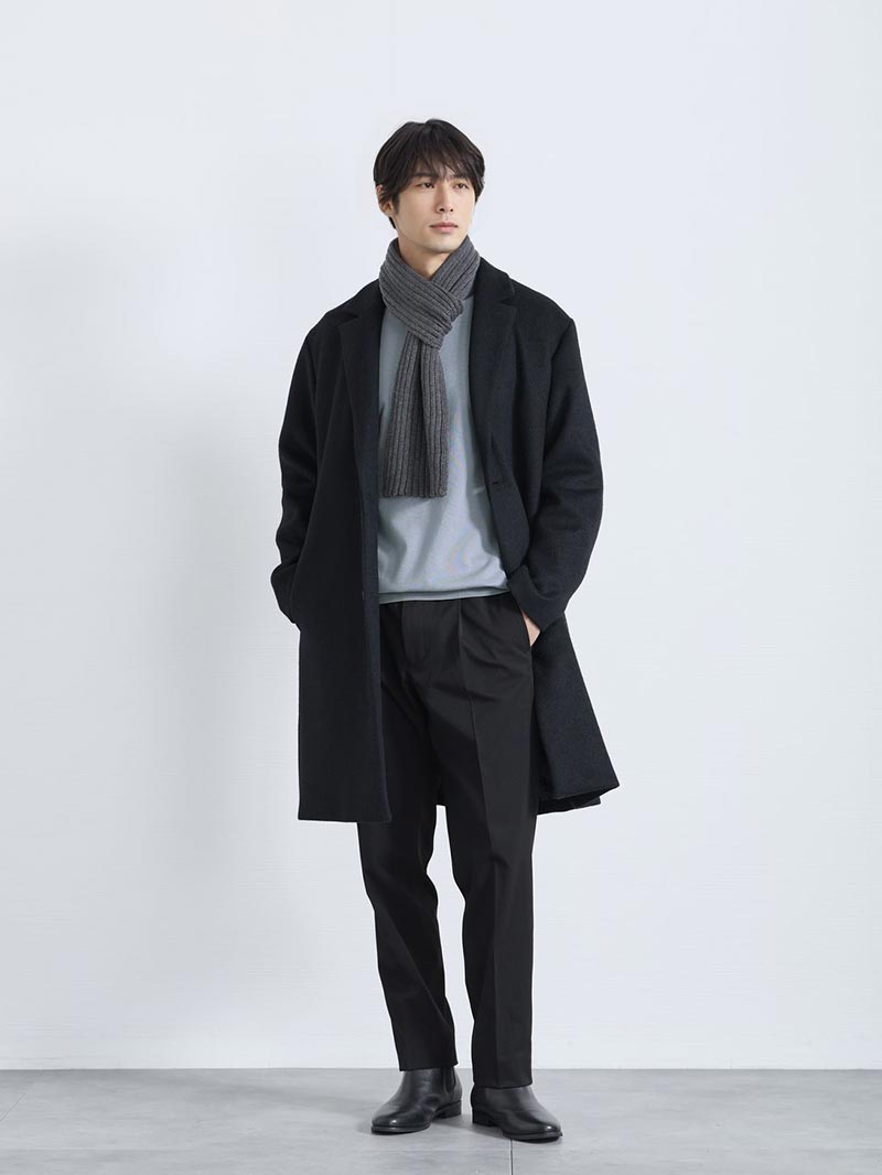 ウールメルトンチェスターコートコーデ